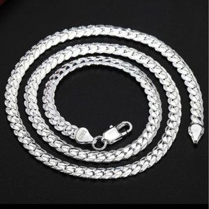 Serpentine style unisex Heavy Sterling Silver Necklace. Lobster claw Clasp.